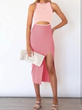 Two-Tone Pink Cutout Maxi Dress with High Side Slit NWOT